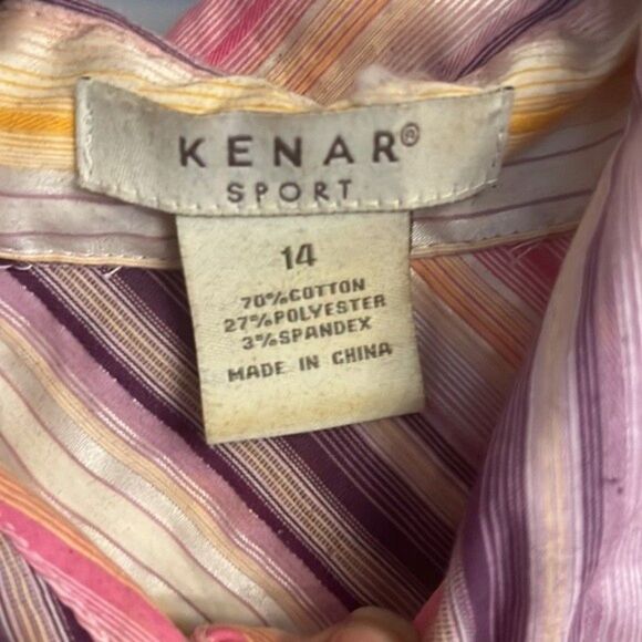Kenar Sport Striped Button Down Top | Size Large - Picture 2 of 3